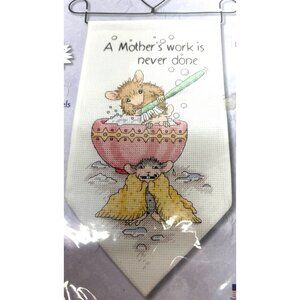 House-Mouse Designs Cross Stitch Kit "A Mothers Work Is Never Done" 13"x35cm Wit